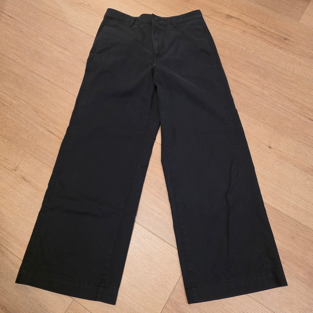 Uniqlo Womens Wide Leg Cotton Trousers Black High Rise Relaxed Pants Minimalist